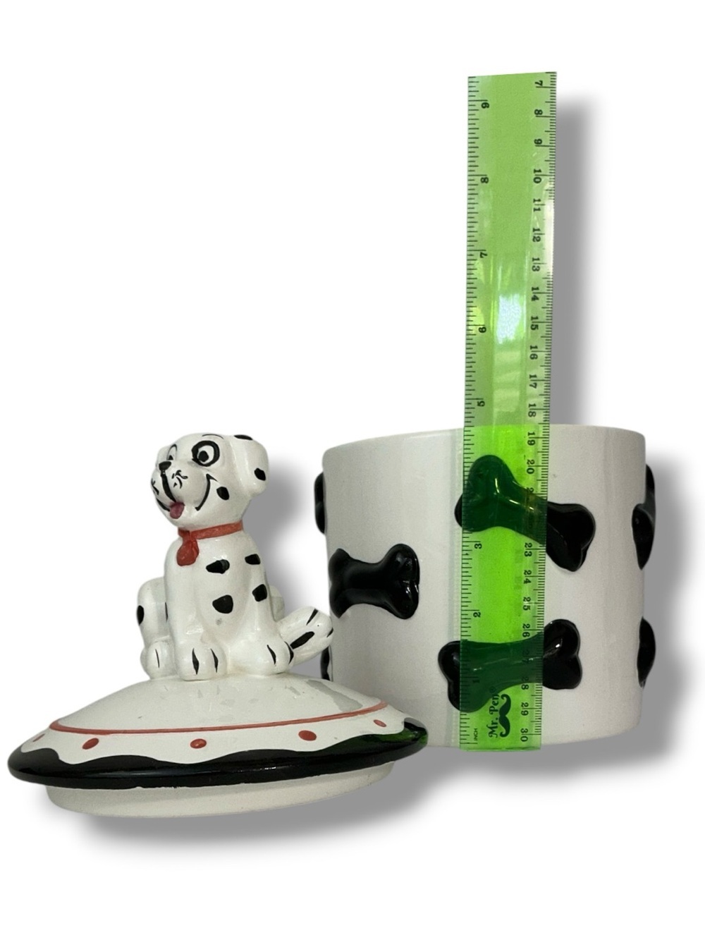 101 Dalmatians Cookie Treat Jar White Black Bones Red Accents Vintage 1993 - Picture 11 of 16